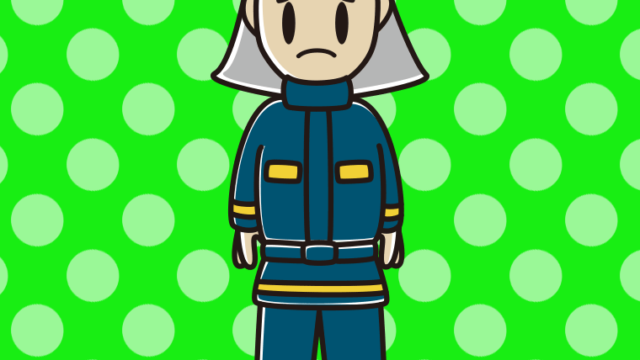 困る消防士のイラスト【色、背景あり】PNG