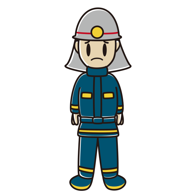 困る消防士のイラスト【色あり、背景なし】透過PNG