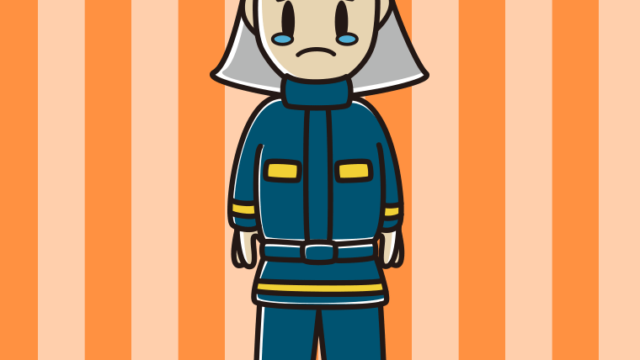 泣く消防士のイラスト【色、背景あり】PNG