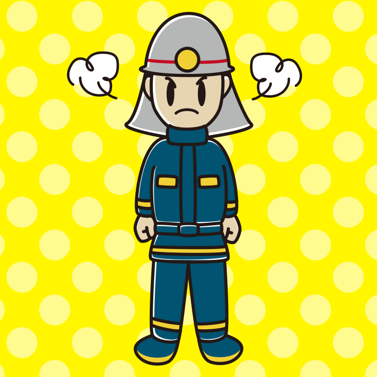 怒る消防士のイラスト【色、背景あり】PNG