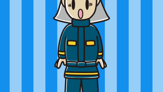 驚く消防士のイラスト【色、背景あり】PNG