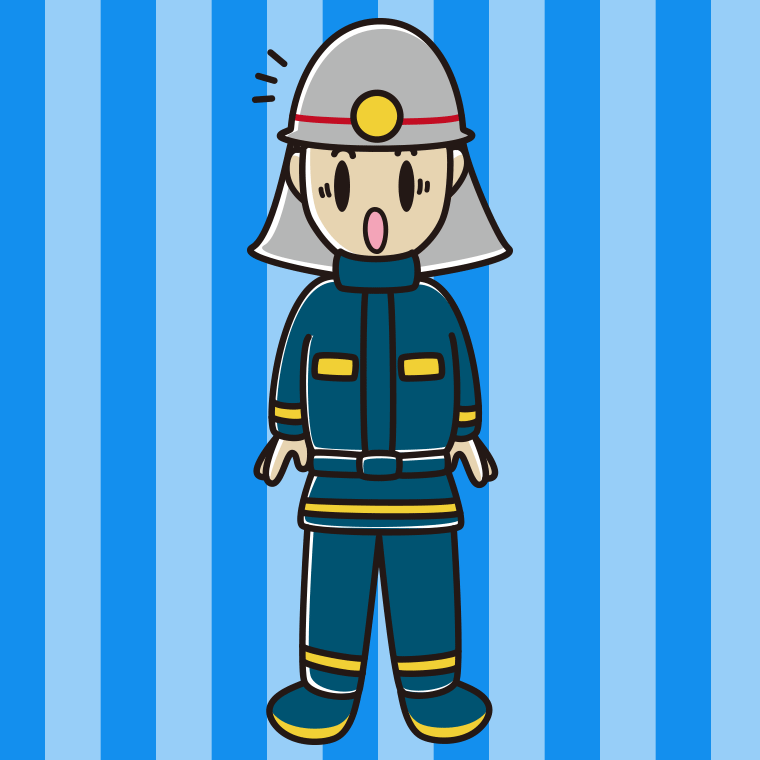驚く消防士のイラスト【色、背景あり】PNG