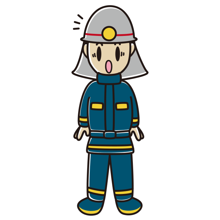 驚く消防士のイラスト【色あり、背景なし】透過PNG