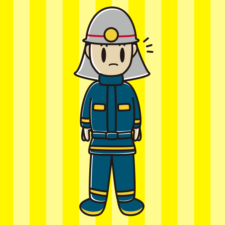 何かに気付く消防士のイラスト【色、背景あり】PNG