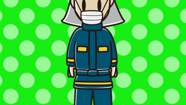 マスクをする消防士のイラスト【色、背景あり】PNG