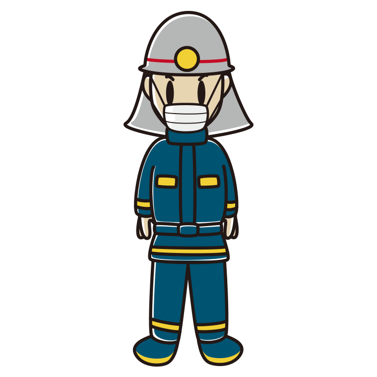 マスクをする消防士のイラスト【色あり、背景なし】透過PNG