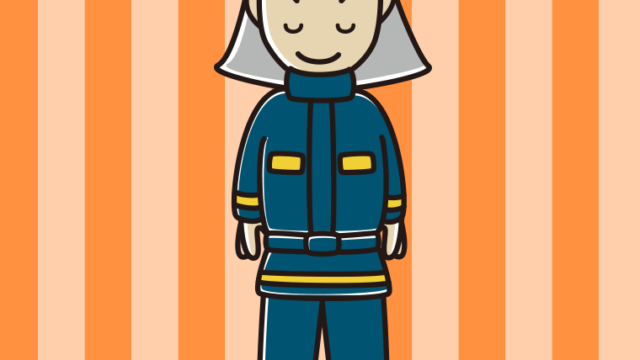 お辞儀する消防士のイラスト【色、背景あり】PNG