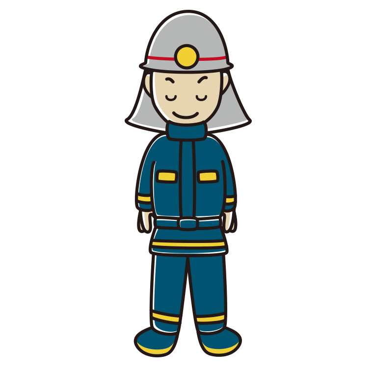 お辞儀する消防士のイラスト【色あり、背景なし】透過PNG