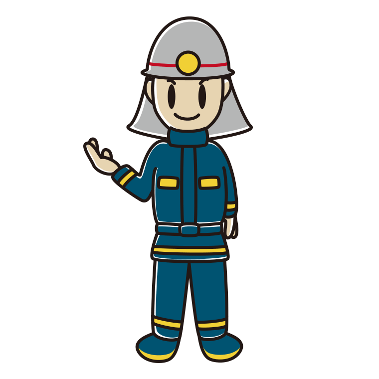 案内する消防士のイラスト【色あり、背景なし】透過PNG