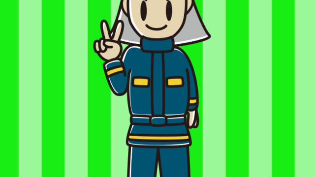ピースをする消防士のイラスト【色、背景あり】PNG