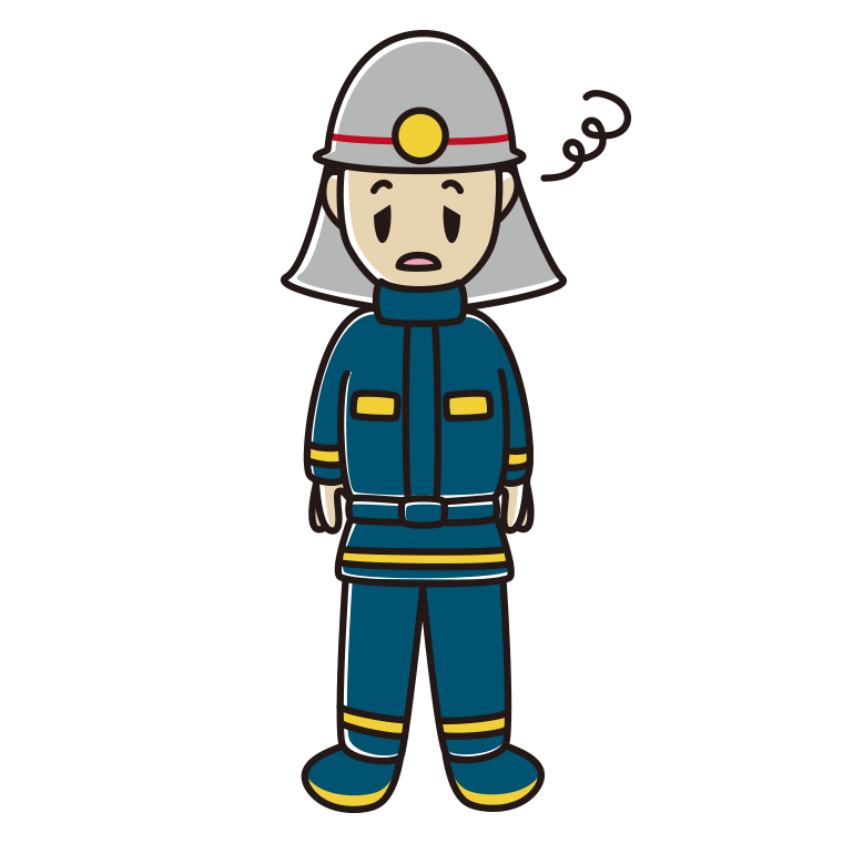 ぼーっとする消防士のイラスト【色あり、背景なし】透過PNG