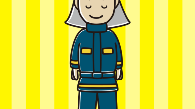目を閉じる消防士のイラスト【色、背景あり】PNG