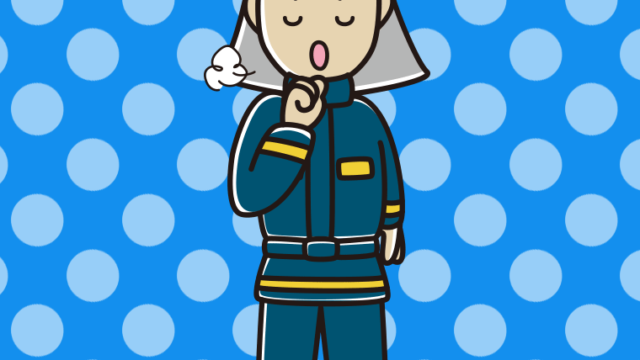 咳払いする消防士のイラスト【色、背景あり】PNG