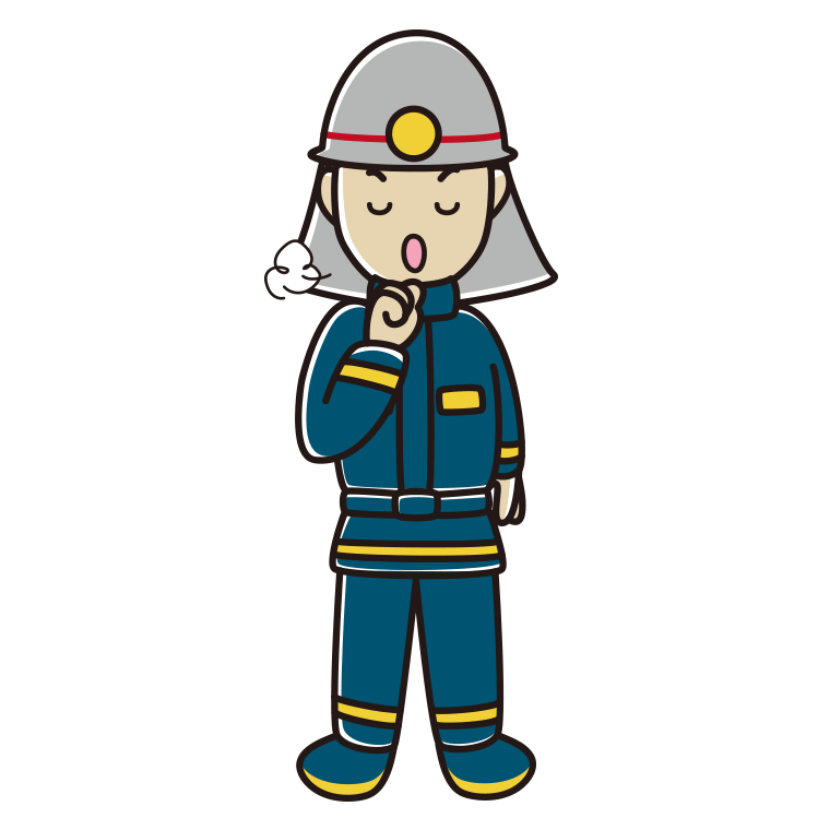 咳払いする消防士のイラスト【色あり、背景なし】透過PNG