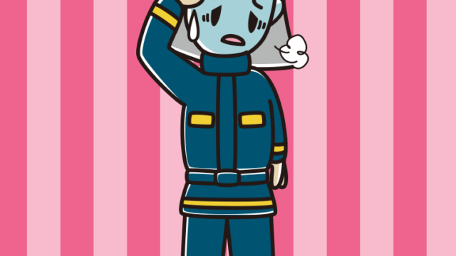 具合が悪い消防士のイラスト【色、背景あり】PNG