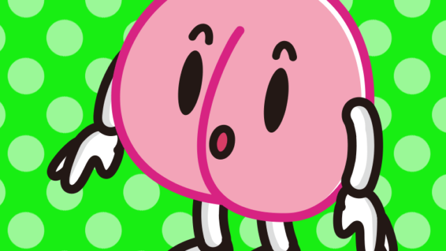 何かに気付く桃ちゃんのイラスト【色、背景あり】PNG