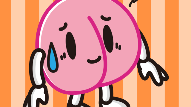 苦笑いする桃ちゃんのイラスト【色、背景あり】PNG