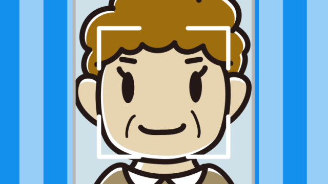 顔認証をするおばさんのイラスト【色、背景あり】PNG