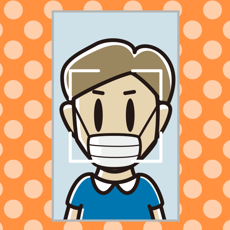 マスクをして顔認証をする男性のイラスト【色、背景あり】PNG