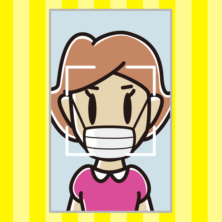 マスクをして顔認証をする女性のイラスト【色、背景あり】PNG