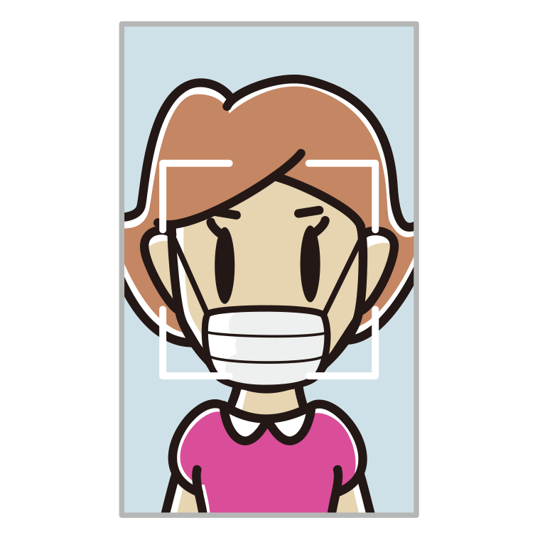 マスクをして顔認証をする女性のイラスト【色あり、背景なし】透過PNG