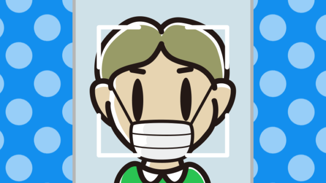 マスクをして顔認証をする小学生男子のイラスト【色、背景あり】PNG