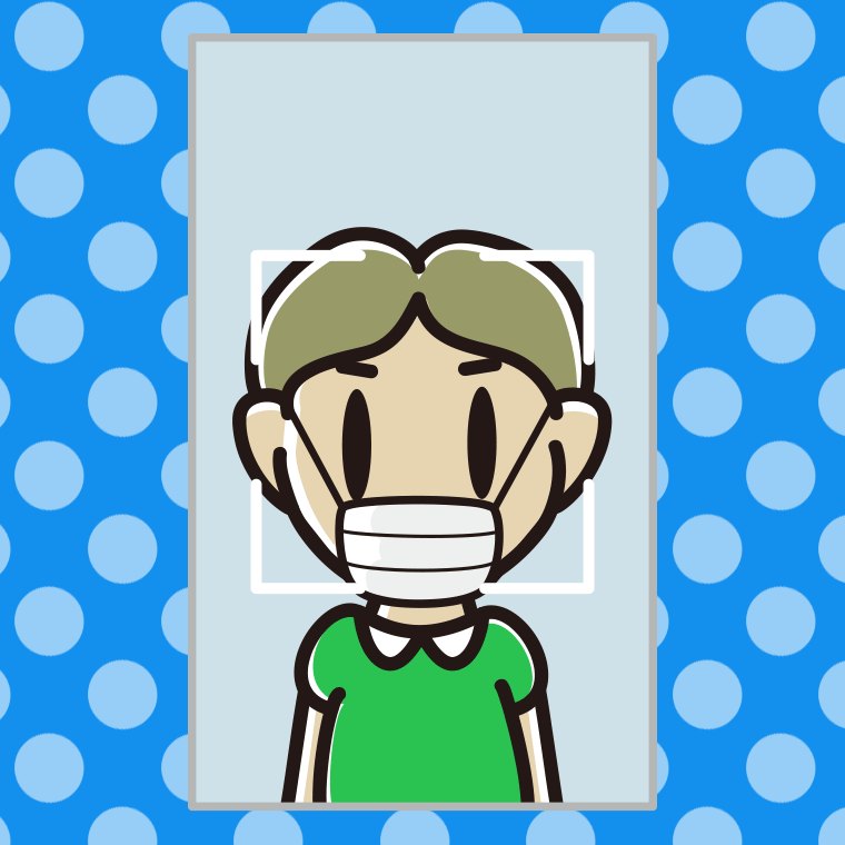 マスクをして顔認証をする小学生男子のイラスト【色、背景あり】PNG