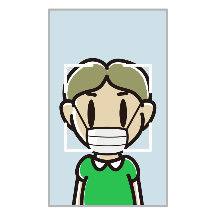 マスクをして顔認証をする小学生男子のイラスト【色あり、背景なし】透過PNG