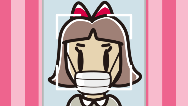 マスクをして顔認証をする小学生女子のイラスト【色、背景あり】PNG