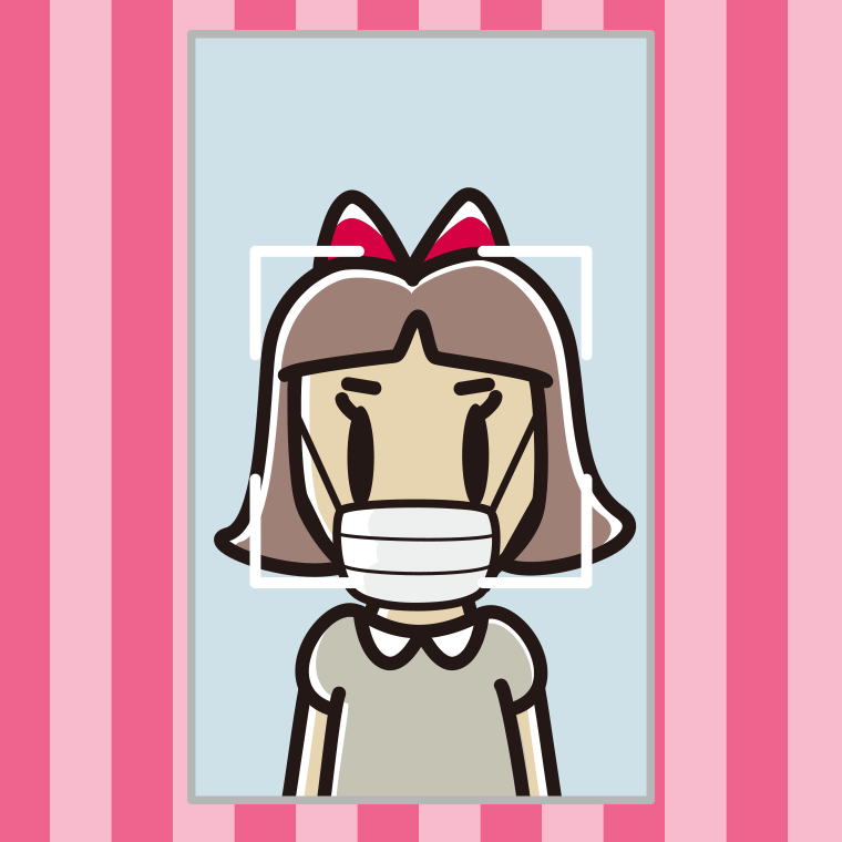 マスクをして顔認証をする小学生女子のイラスト【色、背景あり】PNG