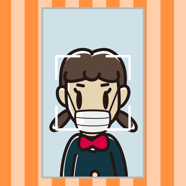 マスクをして顔認証をする女子中学生のイラスト【色、背景あり】PNG
