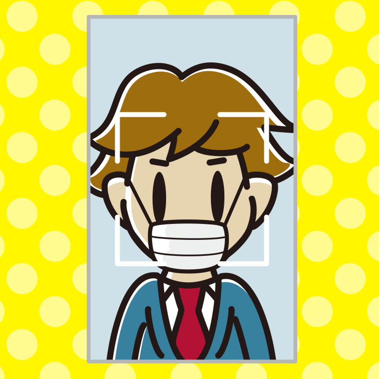 マスクをして顔認証をする男子高校生のイラスト【色、背景あり】PNG