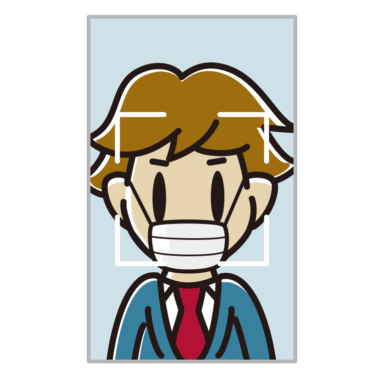 マスクをして顔認証をする男子高校生のイラスト【色あり、背景なし】透過PNG