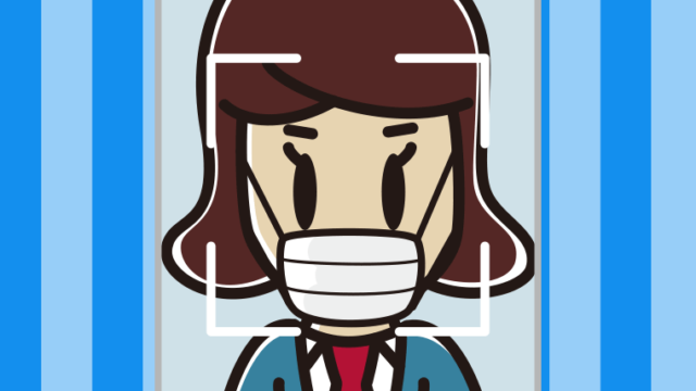 マスクをして顔認証をする女子高校生のイラスト【色、背景あり】PNG