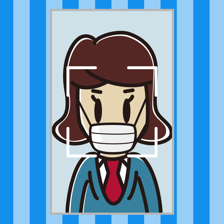 マスクをして顔認証をする女子高校生のイラスト【色、背景あり】PNG