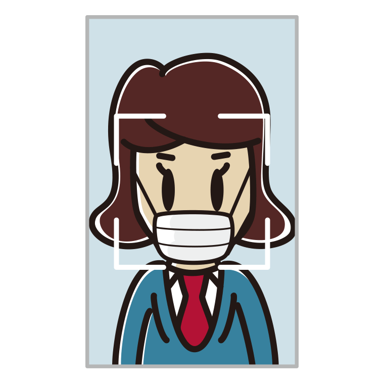 マスクをして顔認証をする女子高校生のイラスト【色あり、背景なし】透過PNG