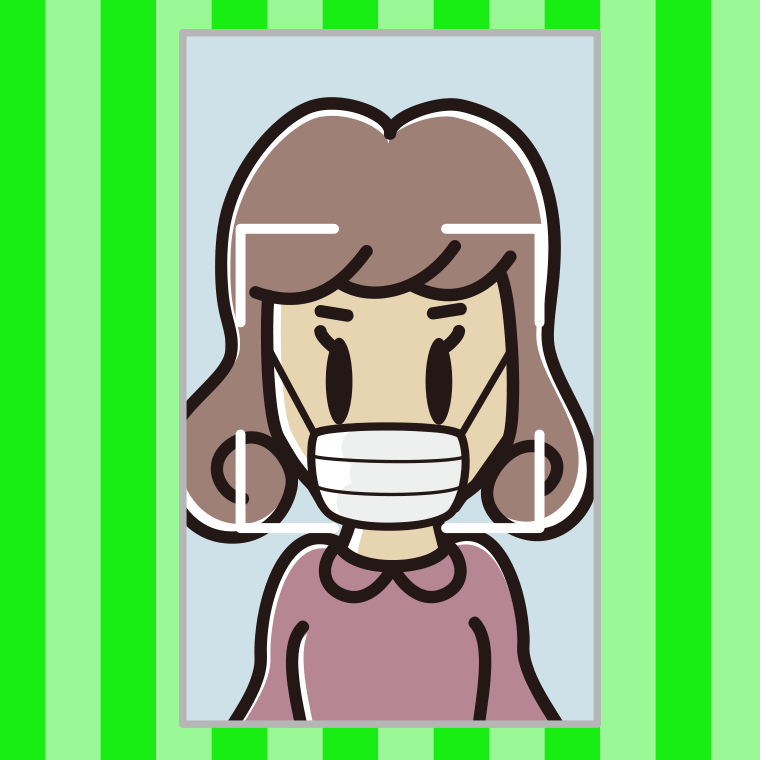 マスクをして顔認証をする女子大学生のイラスト【色、背景あり】PNG