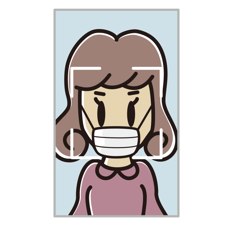 マスクをして顔認証をする女子大学生のイラスト【色あり、背景なし】透過PNG