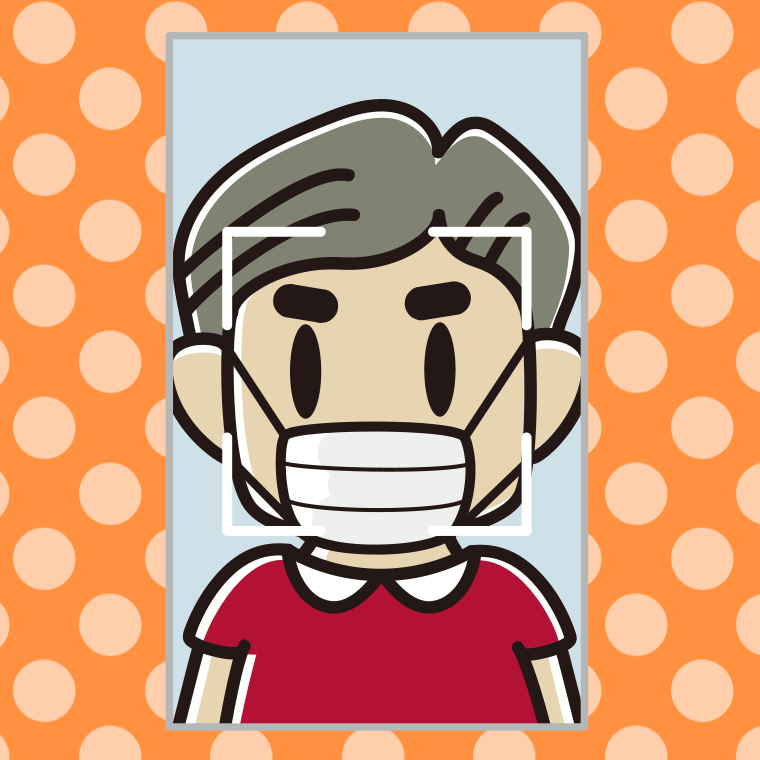 マスクをして顔認証をするおじさんのイラスト【色、背景あり】PNG