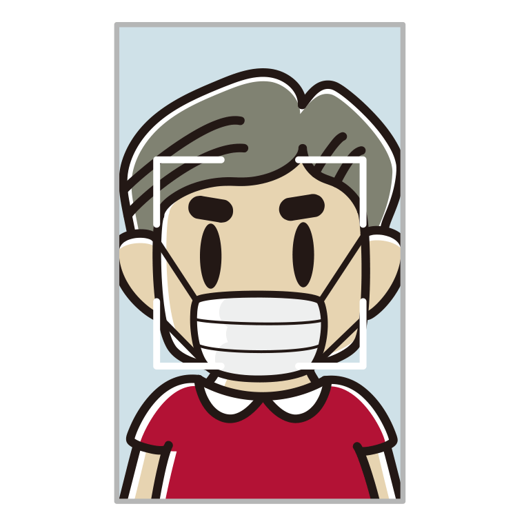 マスクをして顔認証をするおじさんのイラスト【色あり、背景なし】透過PNG