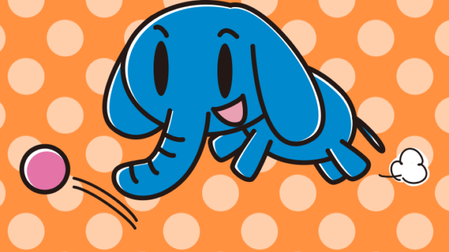 ボールを追うゾウちゃんのイラスト【色、背景あり】PNG