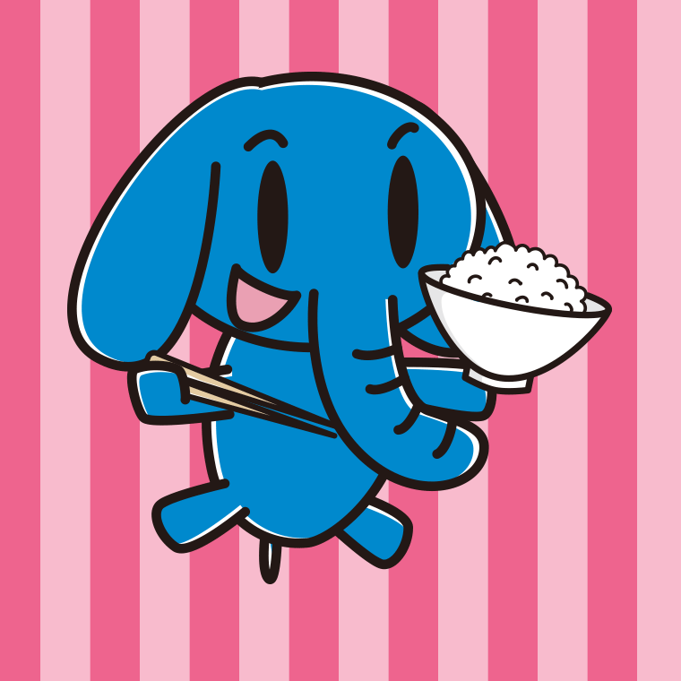 ごはんを食べるゾウちゃんのイラスト【色、背景あり】PNG