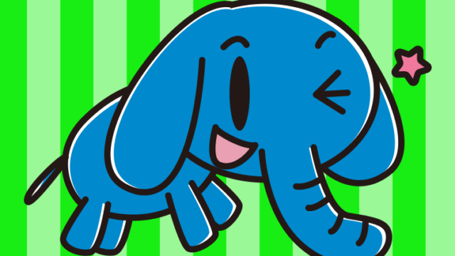 ウインクするゾウちゃんのイラスト【色、背景あり】PNG