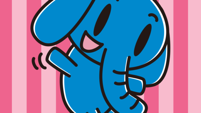 手を振るゾウちゃんのイラスト【色、背景あり】PNG