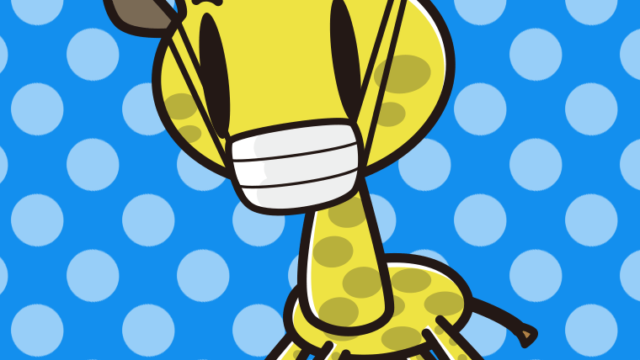 マスクをするキリンちゃんのイラスト【色、背景あり】PNG
