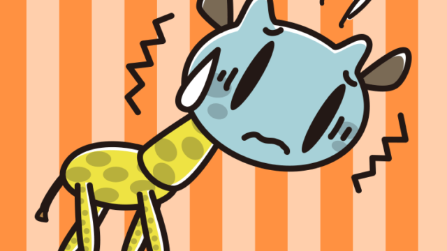 具合が悪いキリンちゃんのイラスト【色、背景あり】PNG