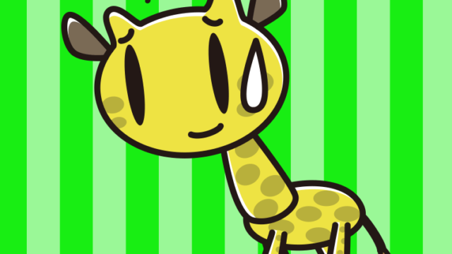 苦笑いするキリンちゃんのイラスト【色、背景あり】PNG