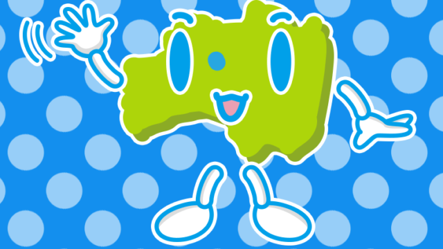 手を振る福島ちゃんのイラスト【色、背景あり】PNG