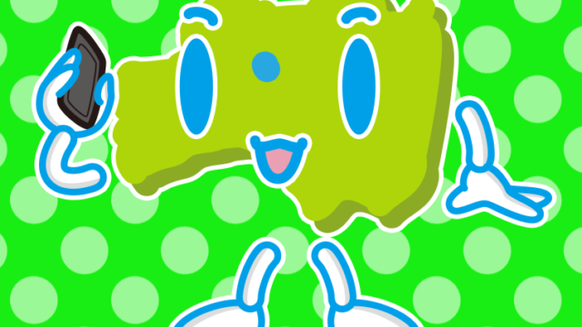 スマホで電話する福島ちゃんのイラスト【色、背景あり】PNG