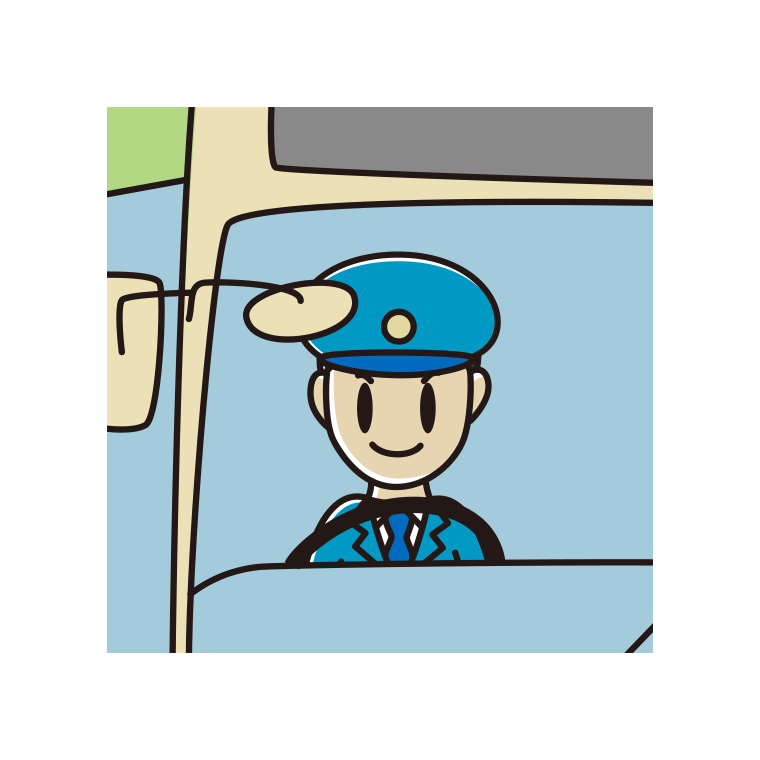 路線バス男性運転手のイラスト【色あり、背景なし】透過PNG